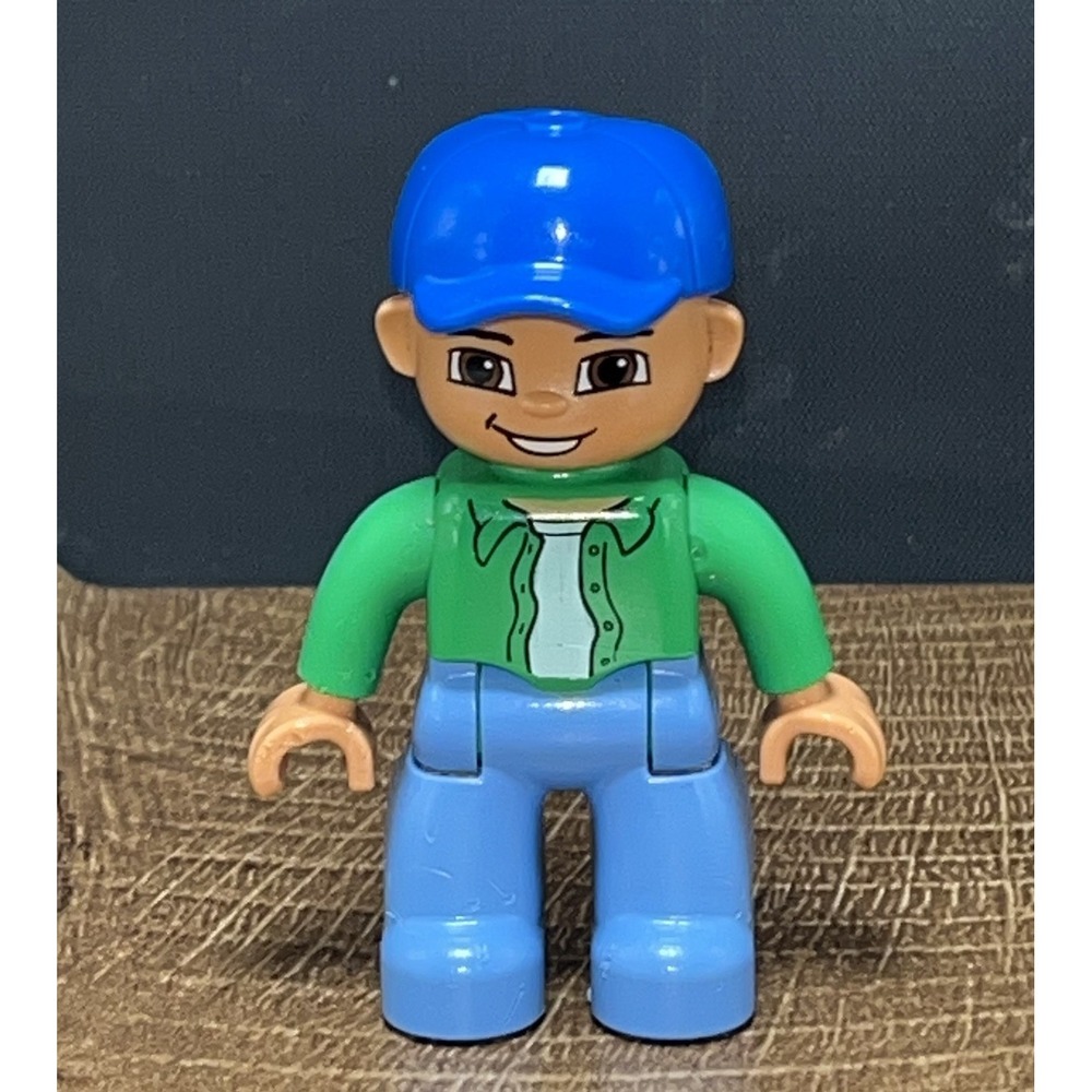 Lego‎ Duplo Figure Green Shirt Blue Cap Hat Pants Male Men Boy Dad Man